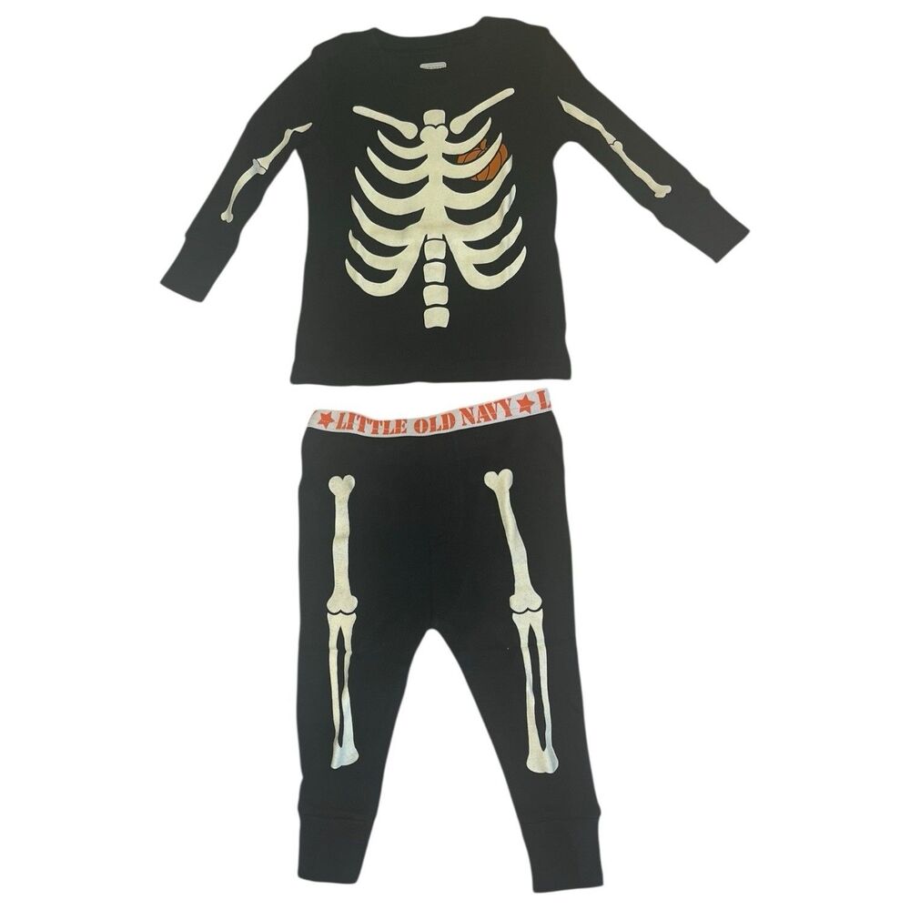 Old Navy Baby Skeleton Pajamas 6-12M Glow in Dark NWT 2 Piece Cotton Halloween - Picture 2 of 12
